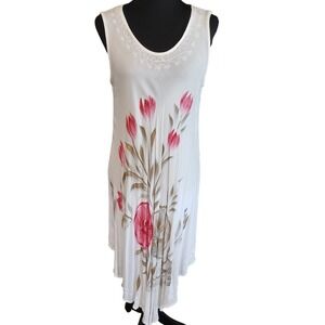 Fashion Force White Hand Painted Floral Embroidered Sharkbite‎ Dress Free Size